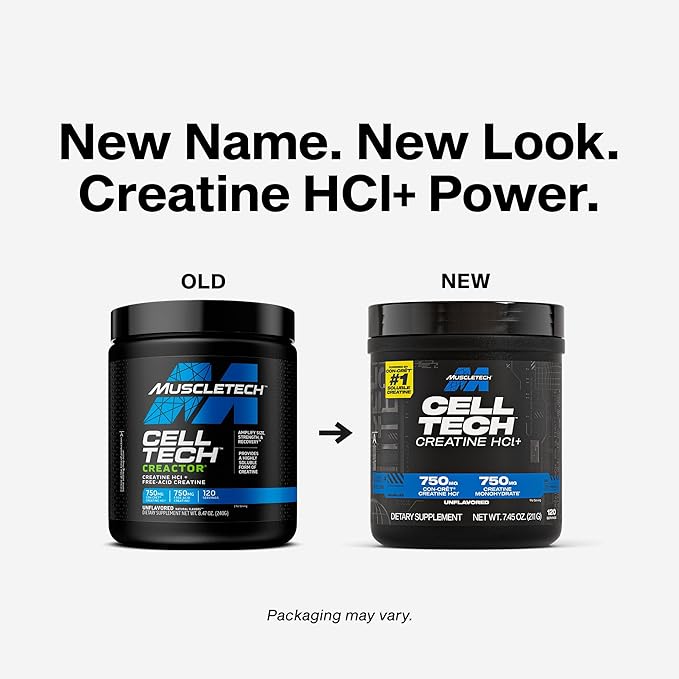 MuscleTech Cell-Tech Creactor Creatine HCl Powder Post Workout Muscle Builder for Men &amp Women Creatine Hydrochloride + Free-Acid Unflavored (120 Servings) 8.47 oz