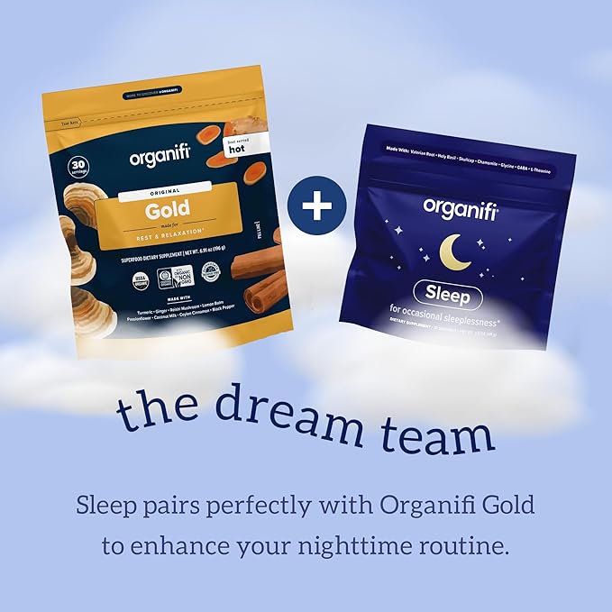 Organifi Sleep - Sleep Support with Valerian Root Lavender GABA and L-theanine - No Melatonin - Calming and Relaxing Nighttime Drink - No Gluten Dairy or Soy
