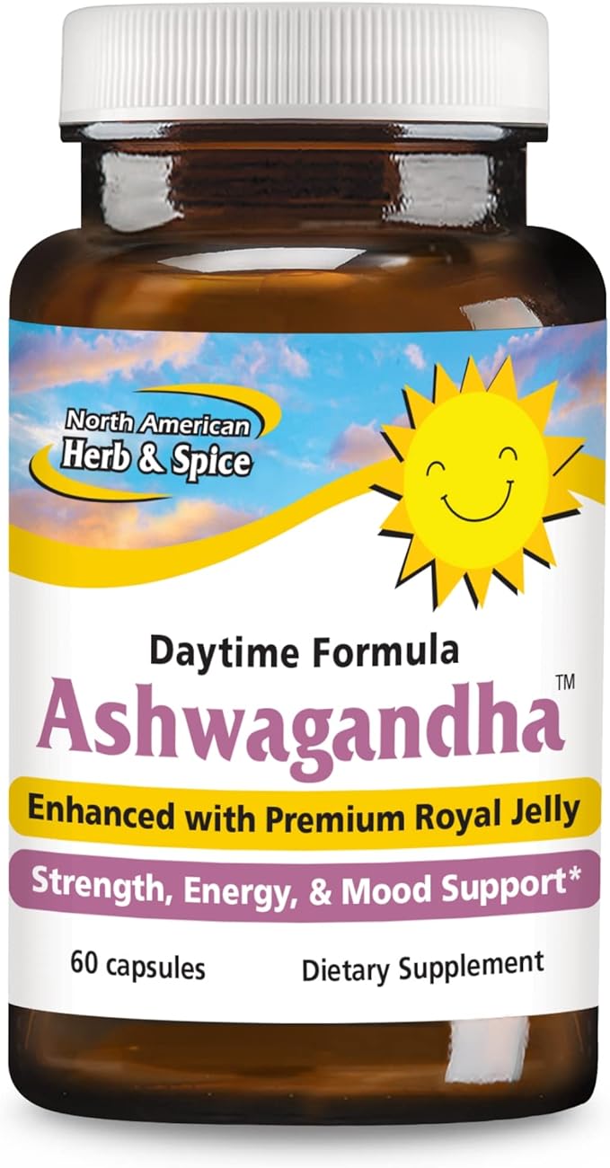 NORTH AMERICAN HERB &amp SPICE Ashwagandha - 60 Capsules - Enhanced with Premium Royal Jelly - Strength &amp Energy - Non-GMO - 30 Servings