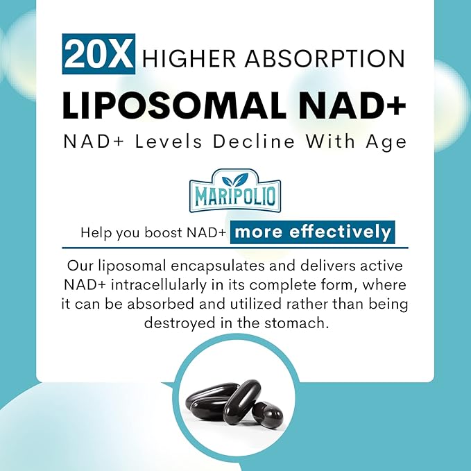 Liposomal NAD+ 1000 mg Supplement | High Bioavailability Liposomal Delivery | Cellular Energy &amp Wellness Support | Pure NAD+ Dietary Supplement for MenWomen 60 Softgels