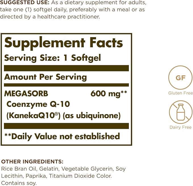 Solgar Megasorb CoQ-10 600 mg 30 Softgels (Pack of 3) - Promotes Nervous System Health - Coenzyme Q10 Supplement - Enhanced Absorption - Gluten Free Dairy Free - 90 Total Servings