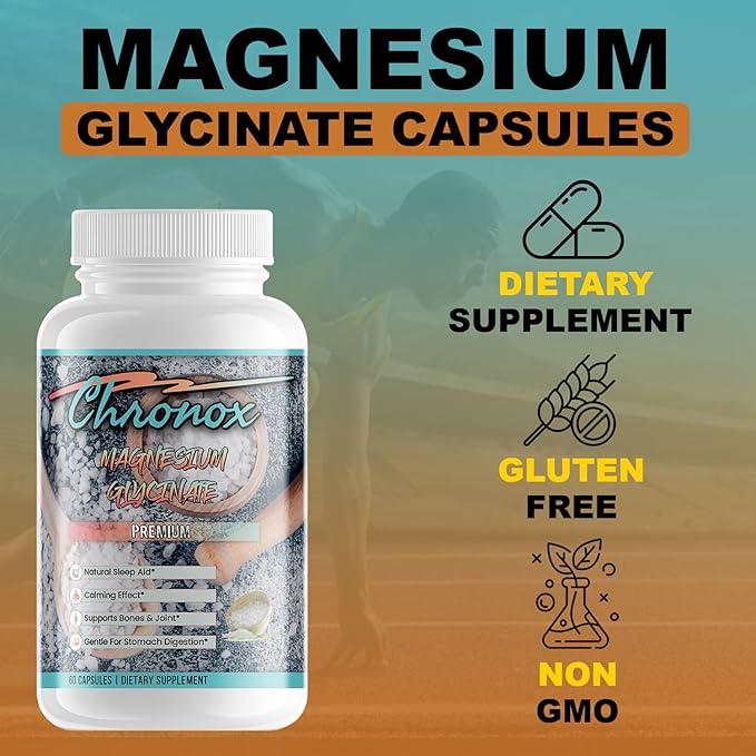 Magnesium Glycinate Capsules - Dietary Supplement with Gentle Formula for Easy Absorption - Magnesium Capsules Support Relaxation Balance &amp Bone Health-Choose Magnesium Glycinate Daily - 60 Capsu