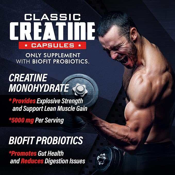 Old School Labs 5000mg Creatine Monohydrate Capsules With BioFit™ (Max Strength) Supports Muscle Growth &amp Recovery Performance Cognitive Health - Creatine Pills for Men &amp Women Made in USA