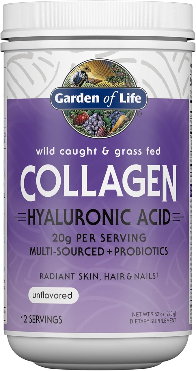 Garden of Life Grass Fed &amp Marine Collagen Peptides Powder Bundle - Unflavored Hydrolyzed Protein for Skin Hair Nails Joints - 28 &amp 12 Servings