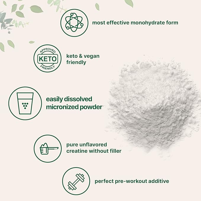 Creatine Monohydrate Powder 1 kg (2.2 Lbs) 5000mg Per Serv Micronized Creatine Powder Unflavored Pure No Filler Keto &amp Vegan Friendly Easy Dissolve Pre Workout Creatine for Women and Men