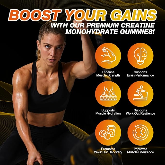 Creatine Monohydrate Gummies 8500 MG for Men and Women Creatine Monohydrate Supplement for Muscle Growth Strength &amp Energy Support Pre Workout Gummies 120 Count Mango Flavor
