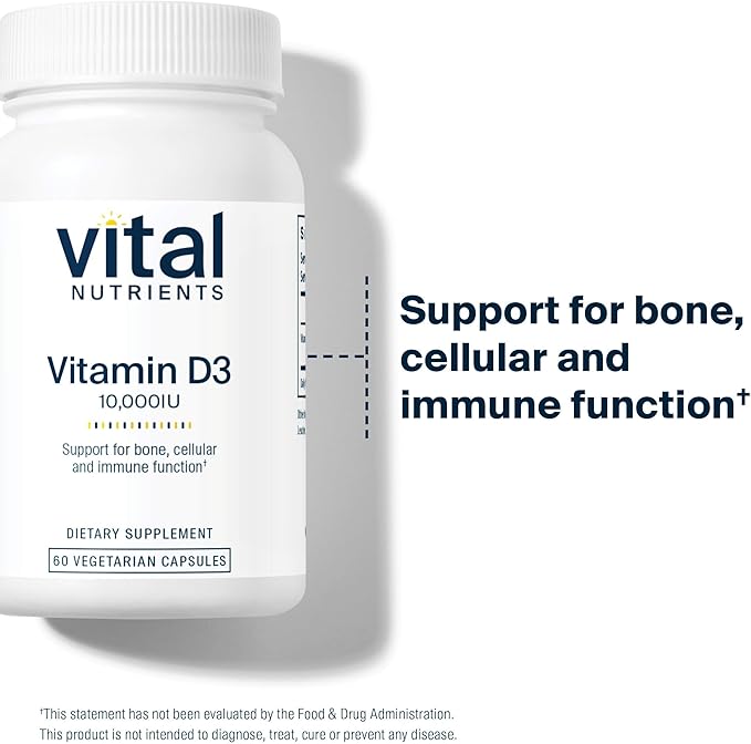 Vital Nutrients Vitamin D 10000 IU - Vitamin D3 Supplement - Healthy Bones Teeth Muscles*- Cellular &amp Immune Function - Calcium Absorption - Gluten Dairy and Soy Free - 60 Capsules