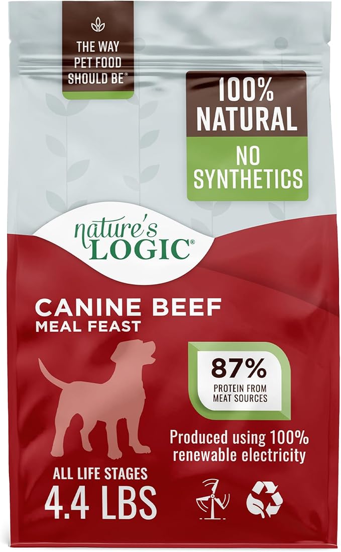 Nature's Logic Dry Dog Food - 100% Natural - No Synthetics - For All Ages Sizes Breeds - Free From Common Allergens High Protein - Beef Meal Feast 4.4lbs