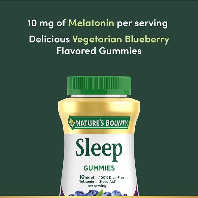 Nature’s Bounty 10 mg Melatonin Gummy 100% Drug Free Sleep Supplement 10 mg Blueberry 140 Ct