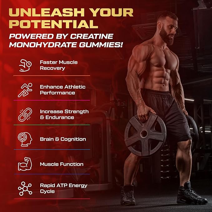 Creatine Monohydrate Gummies for Men &amp Women 9000MG Creatine Gummies Sugar Free with L-Taurine BCAA 2:1 B12 B6 for Boost Strength Focus &amp Endurance Vegan Non-GMO Strawberry 120pcs