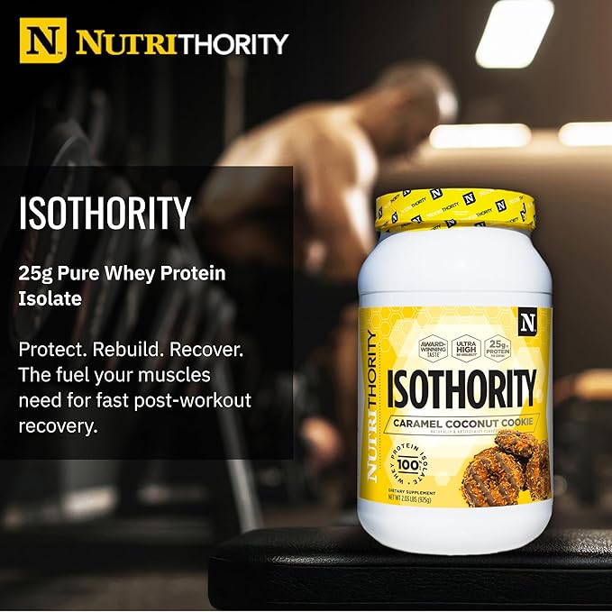 Nutrithority - Isothority Isolated Whey Protein Powder with Ultra-Absorbable Protein and BCAAs to Build Muscle and Accelerate Recovery Keto Friendly Low Carbs Gluten Free (Caramel Coconut Cookie)