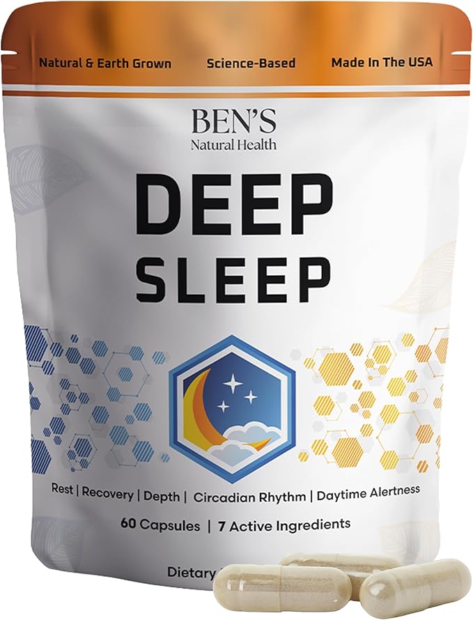 Ben's Natural Health Deep Sleep Support Supplement with Melatonin Ashwagandha L-Theanine Chamomile and Lavender 60 Capsules