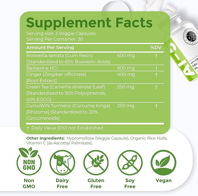 Intestinal Fortitude AI-5 - Digestive Herbal Capsule Supplement w/CurcuWIN Turmeric Curcumin Boswellia Serrata Ginger Root &amp EGCG Green Tea for Gut &amp Digestive Health Support Non-GMO Dai