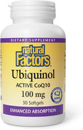 Natural Factors Ubiquinol 100 mg - Supports Heart Health &amp Natural Vitality - Antioxidant Support Supplement with Superior Absorption - Energy Support with Flaxseed Oil - 30 Softgels (30 Servings)