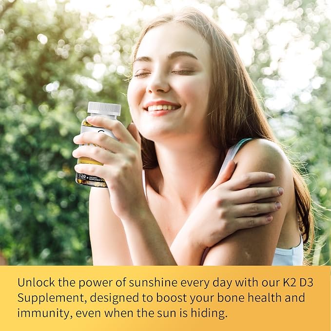 Vitamin D3 K2 Supplement with Vitamin D3 5000 IU 200 mcg Vitamin K2 MK-7 &amp Natural Coconut Oil Plant Based 2-1 Formula for Bone Teeth Muscle and Immune Health Support120 Softgel Capsules