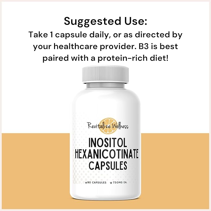 Niacin Capsules as Inositol Hexanicotinate | Gentle Slow Release Form of B3 that Supports Heart Health Energy and Mental Health B3 | No Flush Niacin Alternative | 90 Servings
