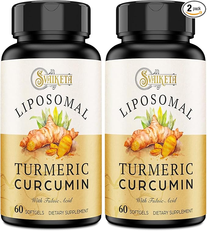Liposomal Turmeric Curcumin Supplement - 2000mg 95% Curcuminoid Extract with Piperine - 60 Softgels (2 Bottle)
