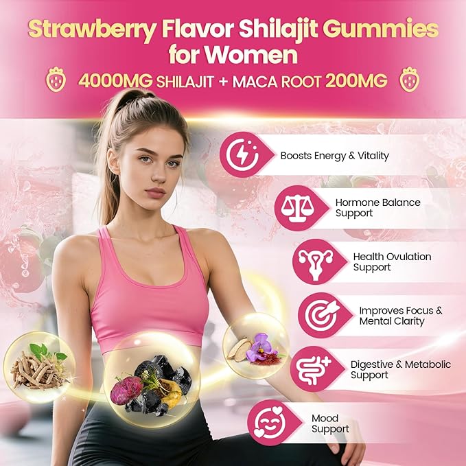 VivoNu Shilajit for Women Contains Tongkat Ali Ashwagandha* Ginger Saffron for hormonal* Balance &amp Energy | Tasty Shilajit Strawberry Flavor with Pure Himalayans Shilajitn* (1 Bag)