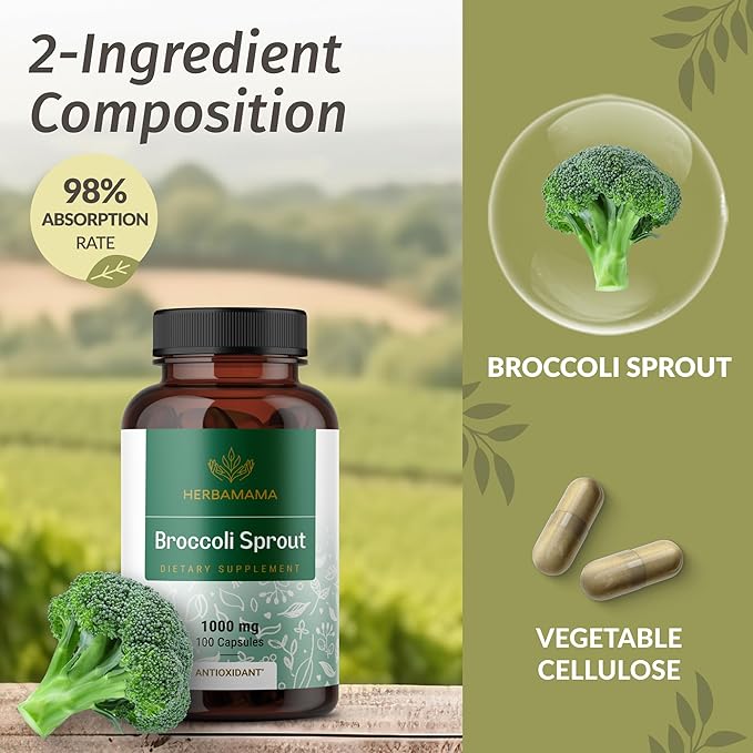 HERBAMAMA Broccoli Sprout and Ashwagandha Root Kit - Bundle of 1000 mg Broccoli Sprout &amp 1500 mg Ashwagandha Root Capsules - Vegan Non-GMO Sugar &amp Gelatin-Free - 2 Pack