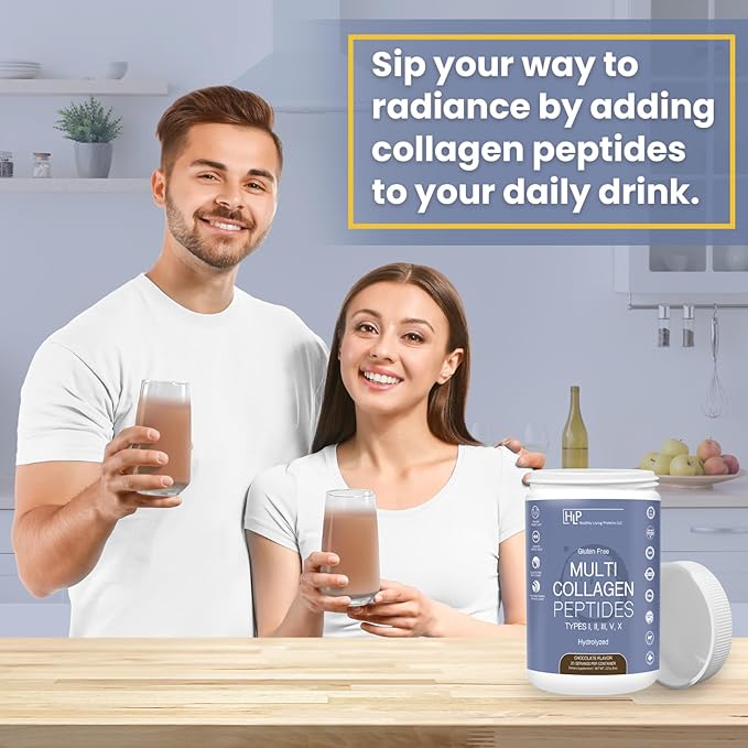 Healthy Living Proteins - Hydrolyzed Multi Collagen Peptides Powder Types I II III V &amp X - Grass Fed Bovine Wild Caught Marine Free Range Chicken - Gluten Free (Chocolate 8 oz)