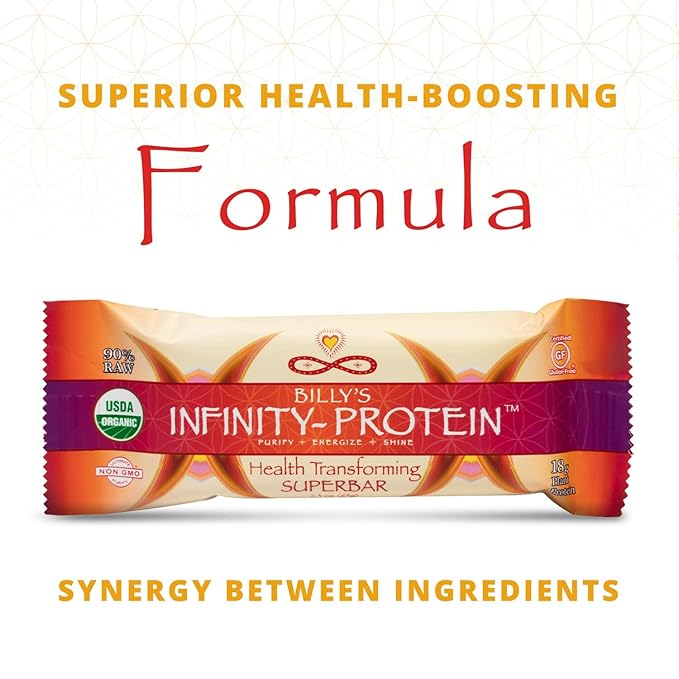 Billy's Infinity Plant Based Protein Bars Healthy Snacks with 18g of Plant Protein Organic Gluten Free Dairy Free Soy Free Sweetened with Dates and Honey (12 Bars)