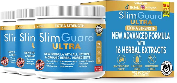 SlimGuard Ultra Extra Strength Natural Supplement with Organic Herbs Turmeric Moringa Leaf Wheatgrass 6.3 oz 28 Servings (3)