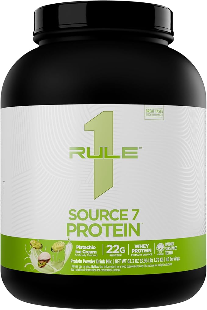 Rule 1 Source 7 Protein – Decadent Flavor Velvety Smooth Texture 22g Anytime Protein and 10g Naturally Occurring EAAs Per Serving from 7 Premium Sources (4 Pounds* Pistachio Ice Cream)