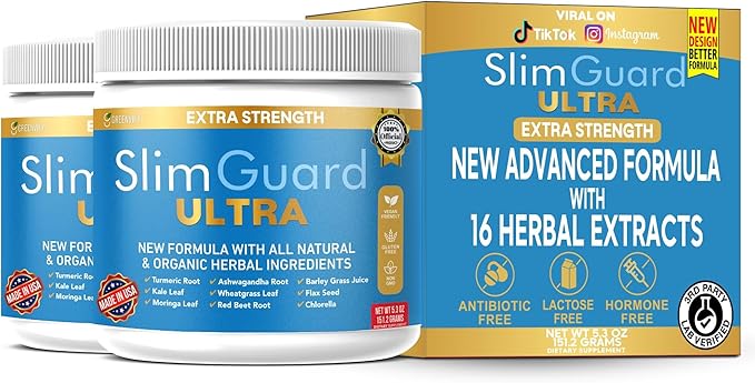 SlimGuard Ultra Extra Strength Natural Supplement with Organic Herbs Turmeric Moringa Leaf Wheatgrass 6.3 oz 28 Servings (2)