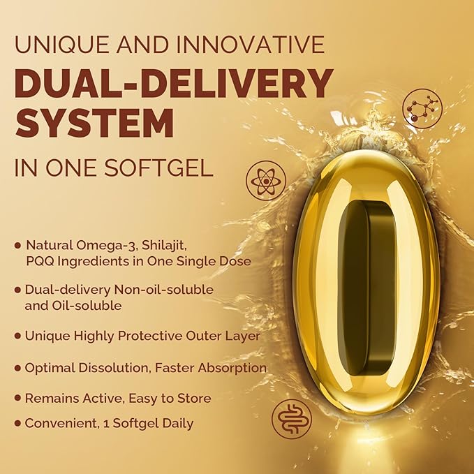 Ubiquinol CoQ10 600 MG Softgels with Omega-3 &amp Shilajit &amp PQQ Advanced Dual-Delivery Coenzyme-Q10 Active CoQ10 Ubiquinol Supplement for Fertility Antioxidant Heart Brain &amp Energy 240