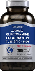 Piping Rock Glucosamine Chondroitin MSM Turmeric | 300 Caplets | Advanced Triple Strength Supplement | Non-GMO &amp Gluten Free