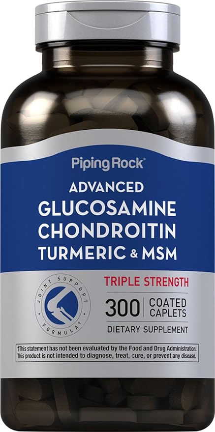 Piping Rock Glucosamine Chondroitin MSM Turmeric | 300 Caplets | Advanced Triple Strength Supplement | Non-GMO &amp Gluten Free
