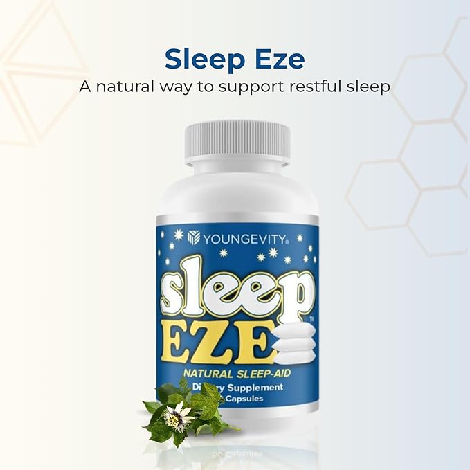Youngevity Sleep Eze - Natural Sleep Support - Valerian Root Passion Flower 5-HTP Melatonin - Non-Habit Forming - Sleeping Support Supplement - (60 Capsules)