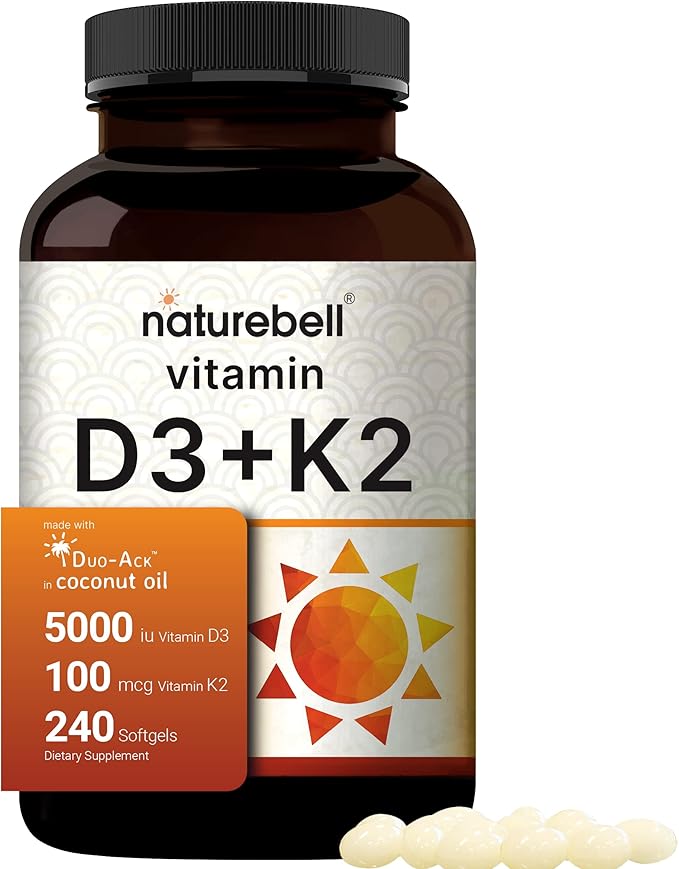 NatureBell Vitamin D3 5000 K2 (MK7) with Virgin Coconut Oil &amp &amp Advanced Electrolyte Hydration Pills Bundle Pack | Bioavailable Virgin Coconut Oil Softgels | Fast Hydrating Keto Electrolytes