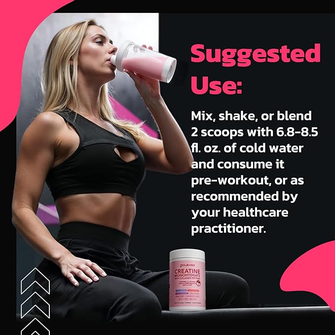 Creatine for Women | 5g Creatine Monohydrate + 4g Collagen Peptides Complex Creatine Powder | Sugar-Free Gluten-Free Non-GMO Easily Soluble | Raspberry 30 Servings