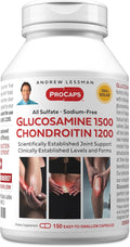 ANDREW LESSMAN Glucosamine 1500 Chondroitin 1200mg - 150 Capsules - 100% Sulfate Form Research Established Ingredients and Levels for Support of Healthy Joint Tissue. Small Easy to Swallow Capsules