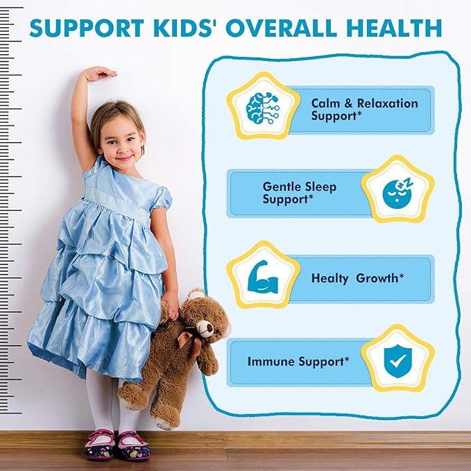 Kids Sleep Gummies with Magnesium Glycinate – Melatonin Free Bedtime Support for Kids – Calm &amp Relaxation with L-Theanine GABA Chamomile &amp Lemon Balm – Sugar Free Mixed Berry Flavor 120 Gum