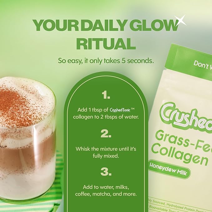 Crushed Tonic Bovine Collagen Powder Korean Beauty Drink with Hydrolyzed Collagen Peptides for Skin Hair &amp Nails | Gluten-Free Halal &amp Kosher (Honeydew Milk 30 Servings (150 g) Pouch)