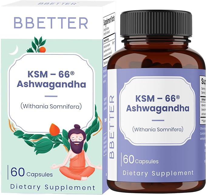 BBETTER Ashwagandha KSM-66® Capsules 500mg | Lab Tested Herbal Supplement for Stress Relief |Pure Organic Ashwagandha Powder | Supports Mental &amp Physical Well-Being Mood Enhancer | 60 Veg Capsules