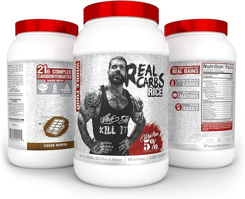 5% Nutrition Rich Piana Real Carbs Rice with Real Food Complex Carbohydrates Long-Lasting Low Glycemic Energy for Pre-Workout/Post-Workout Recovery Meal 3.5 lb 40 Servings (Cocoa Heaven)