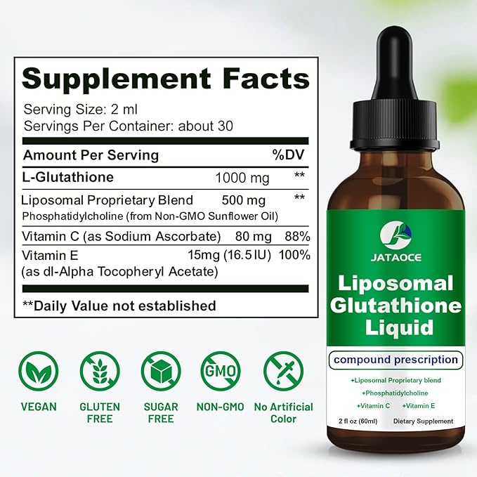 Liposomal Glutathione 1500 MG Liquid Glutathione Supplement Powerful Antioxidant Liver Detox Immune EnhancerAdd Vitamin C and Vitamin ESupports Immunity Skin Hair and Healthy Aging