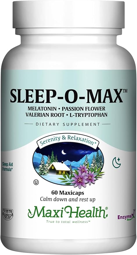 Maxi Health Adults Herbal Sleep-O-Max with Valerian Root Melatonin Tryptophan Passionflower - Natural Sleep Supplement - Calm Sleep Support Formula