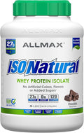 ALLMAX ISONATURAL Whey Protein Isolate Chocolate - 5 lb - 27 Grams of Protein Per Scoop - Zero Fat &amp Sugar - 99% Lactose Free - with Prebiotics - No Artificial Flavors - Approx. 73 Servings