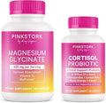 Pink Stork Magnesium Glycinate + Cortisol Probiotic Bundle for Stress Gut Health Energy Focus