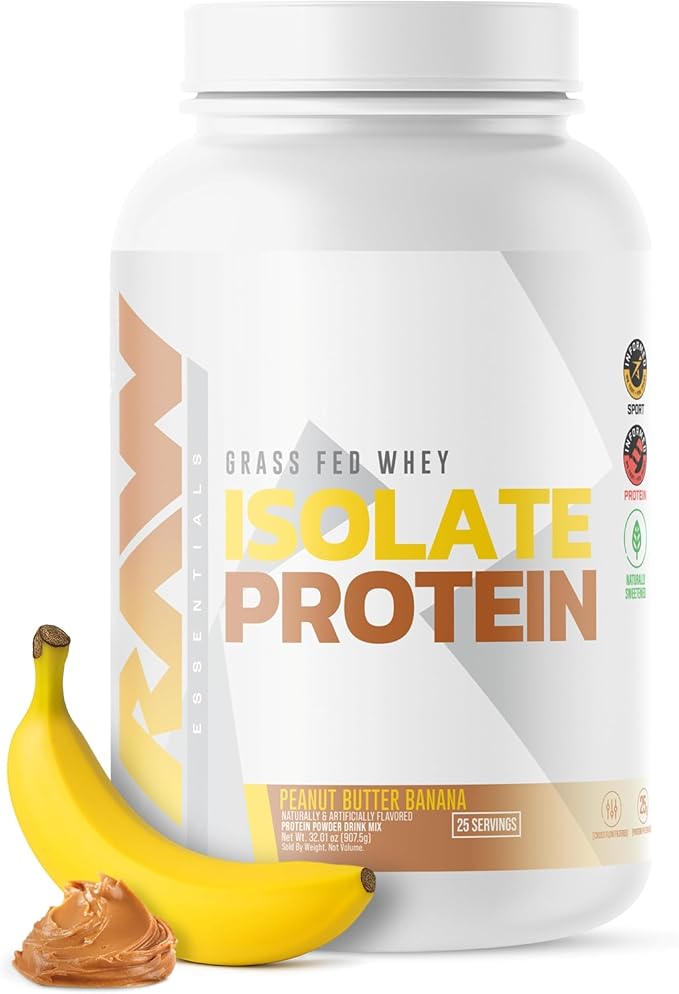 RAW Whey Isolate Protein Powder Peanut Butter &amp Banana - 100% Grass-Fed Whey Protein Powder for Muscle Growth &amp Recovery - Low-Fat Low Carb Naturally Flavored &amp Sweetened - 25 Servings