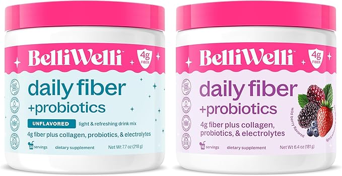 Belli Welli Daily Fiber Supplement for Women &amp Men Bundle – Premium Fiber Powder from Organic Acacia with Added Collagen Electrolytes &amp Probiotics – No Bloat Constipation &amp Gut Health Su
