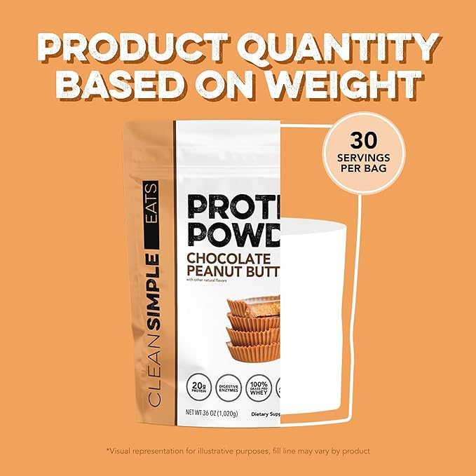Clean Simple Eats Whey Protein Powder Chocolate Peanut Butter Flavor Naturally Sweetened 100% Grass Fed Protein Powder with Digestive Enzymes &amp No Artificial Ingredients Gluten Free 30 Serving