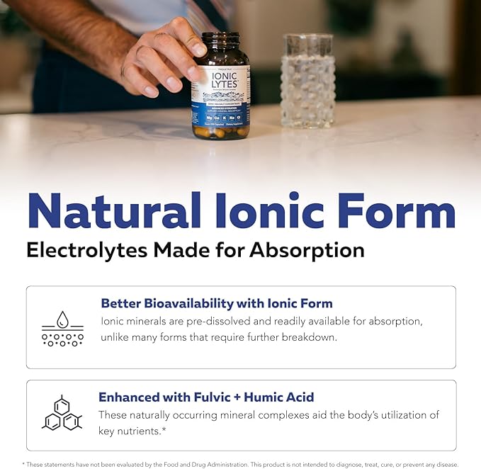 Ionic Lytes™ Electrolyte Mineral Complex with Ionic Sea Salt Fulvic &amp Humic Acid - Supports Hydration Electrolyte &amp Mineral Balance &amp Muscle Function (120 Capsules) - Soy-Free Gluten-Fr