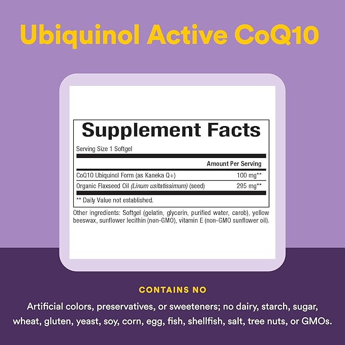 Natural Factors Ubiquinol 100 mg - Supports Heart Health &amp Natural Vitality - Antioxidant Support Supplement with Superior Absorption - Energy Support with Flaxseed Oil - 30 Softgels (30 Servings)