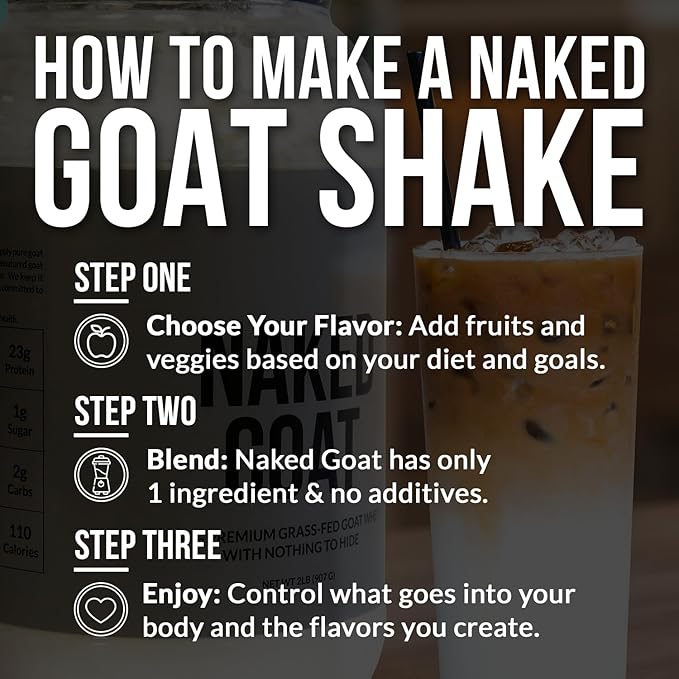 NAKED Goat Chocolate Protein Powder - Pasture Fed Goat Whey Protein Powder from Small-Herd Dairies - Only 3 Ingredients - GMO Free Soy Free - All Natural - 23 Grams of Protein - 25 Servings
