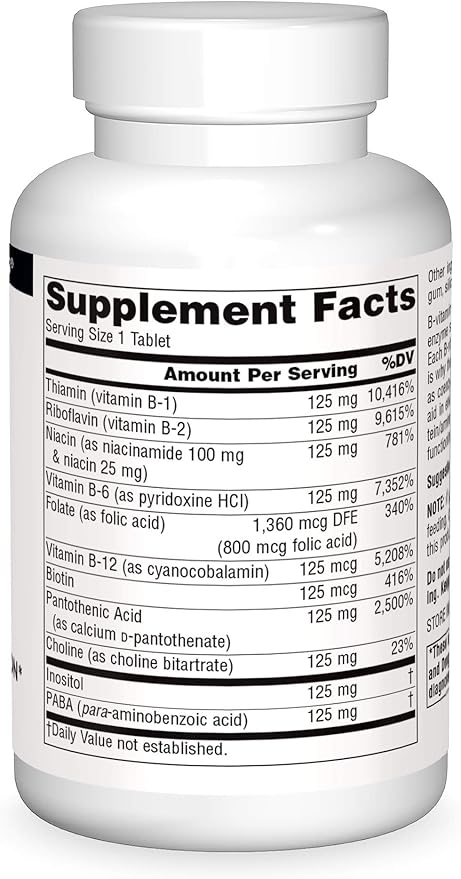 Source Naturals B-125 125 mg B-Vitamins for Energy Production Support - 90 Tablets